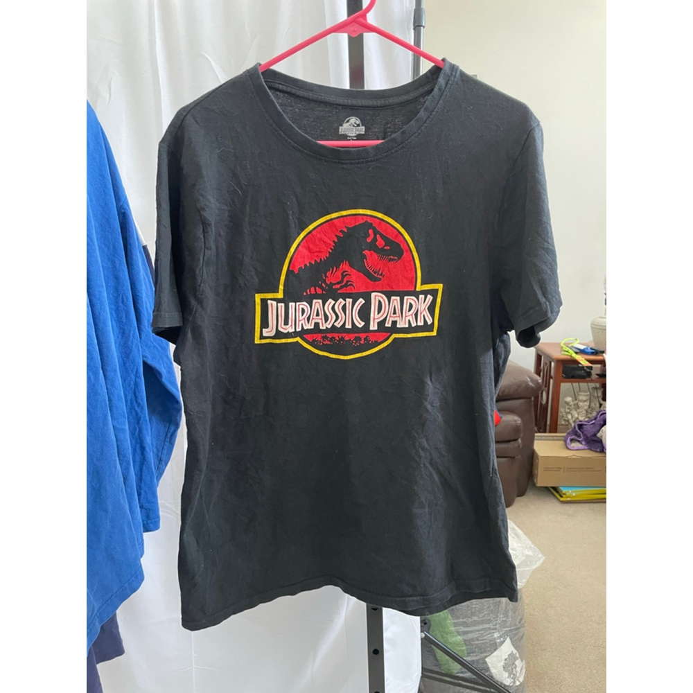 Men Jurassic Park Short Sleeve Tee L Black Red